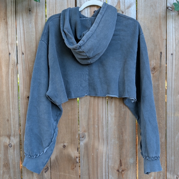 Zara Dark Grey Cropped Pullover Hoodie Sweatshirt - Picture 3 of 11